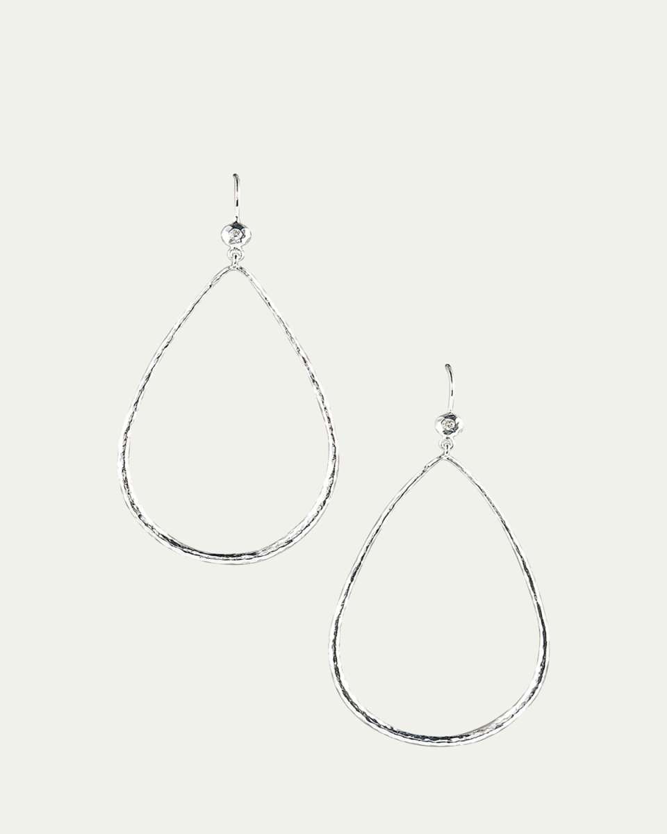 Hammered Teardrop Earrings in Sterling Silver with Diamonds